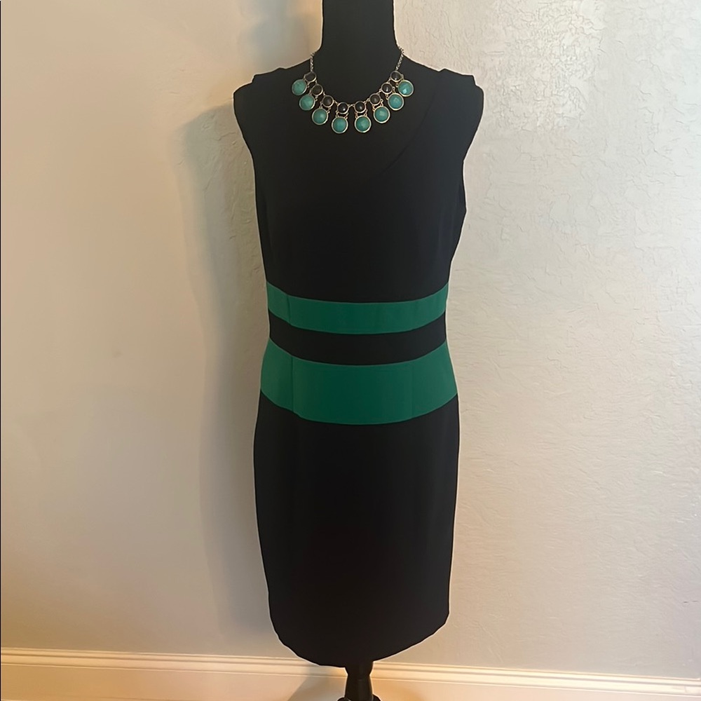 Anne Klein Navy and Green Sheath Mini Dress